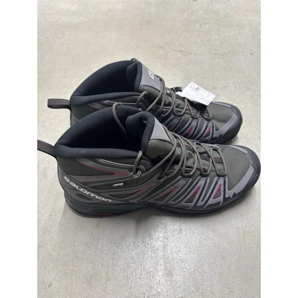 Salomon X Ultra Pioneer Mid CSWP 416710 Hiking Shoes Black/Grey/Red Mens Size 14